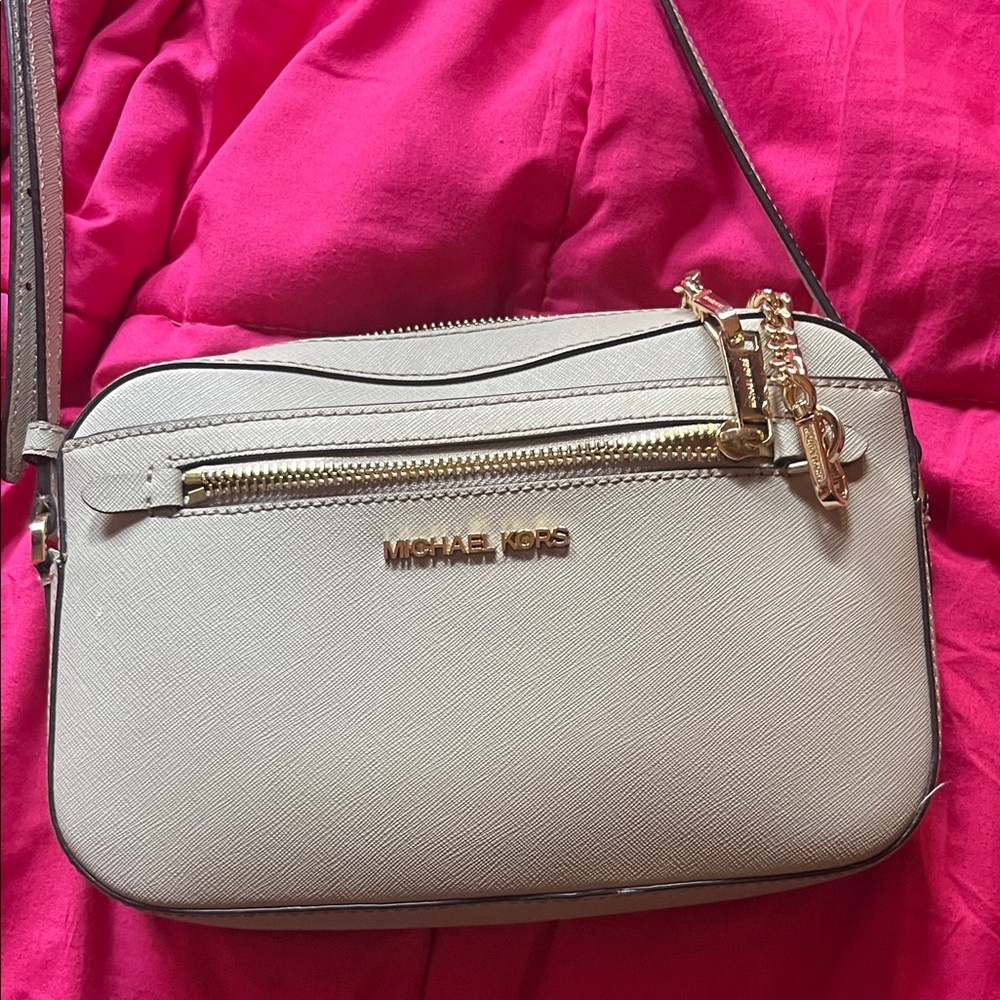 Michael Kors Cream Crossbody Bag with Gold Accents